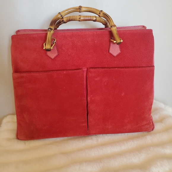 Gucci Handbags - Gucci Suede Bamboo Handle Tote